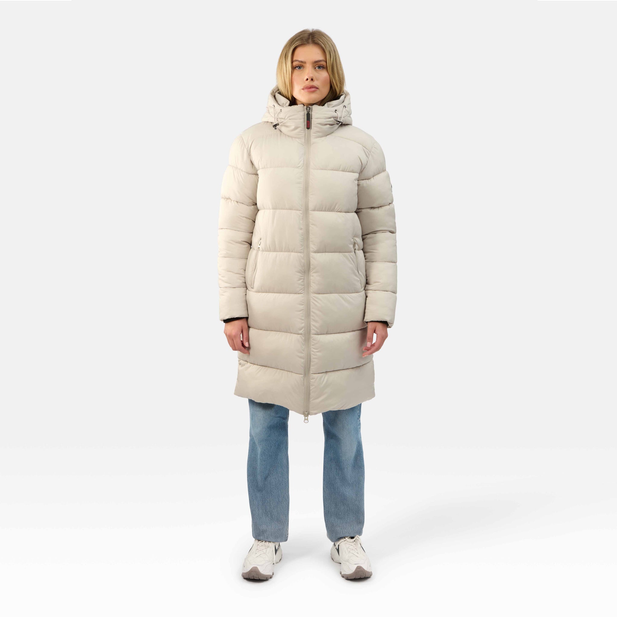 WOMENS LONGLINE PUFFER JACKET "THE SHOREDITCH" IN IVORY STONE