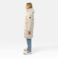 WOMENS LONGLINE PUFFER JACKET "THE SHOREDITCH" IN IVORY STONE