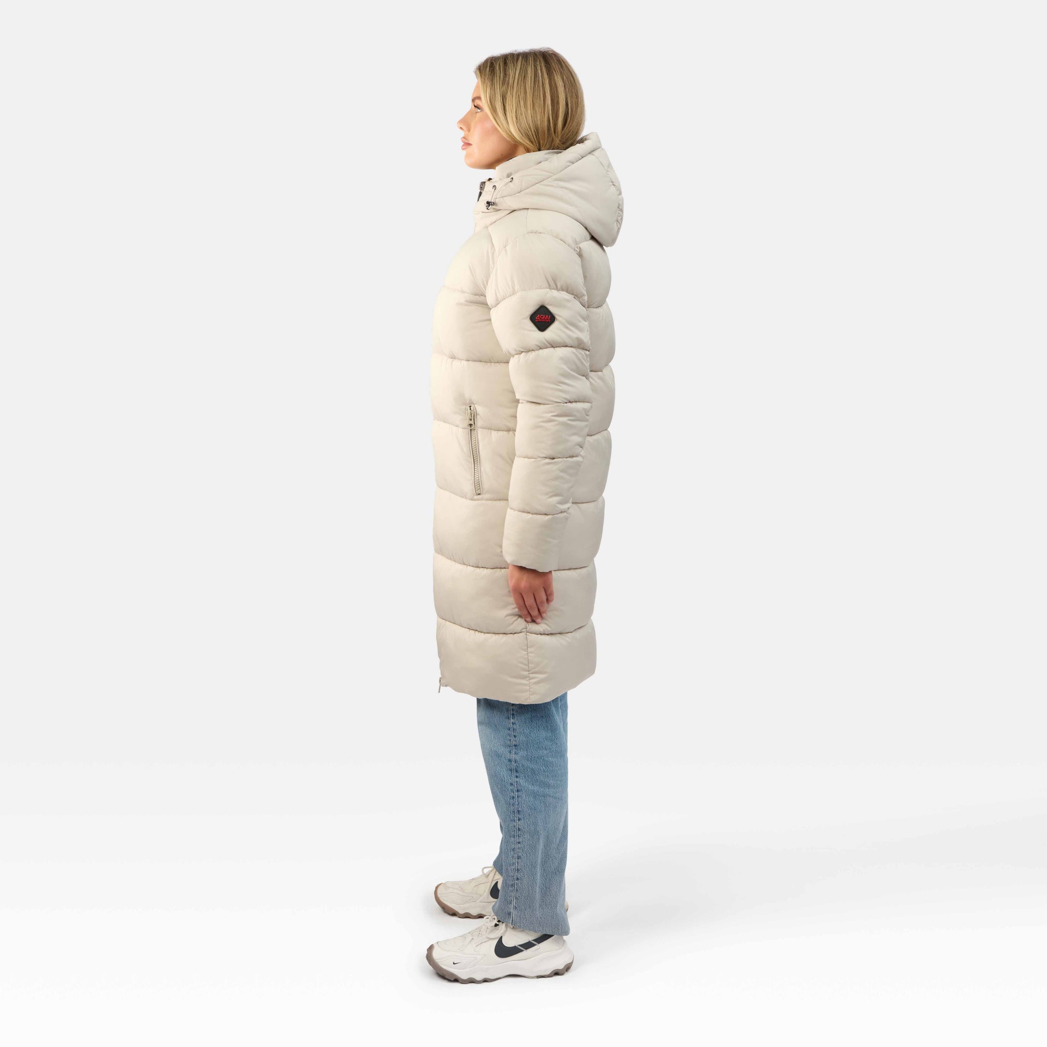 WOMENS LONGLINE PUFFER JACKET "THE SHOREDITCH" IN IVORY STONE