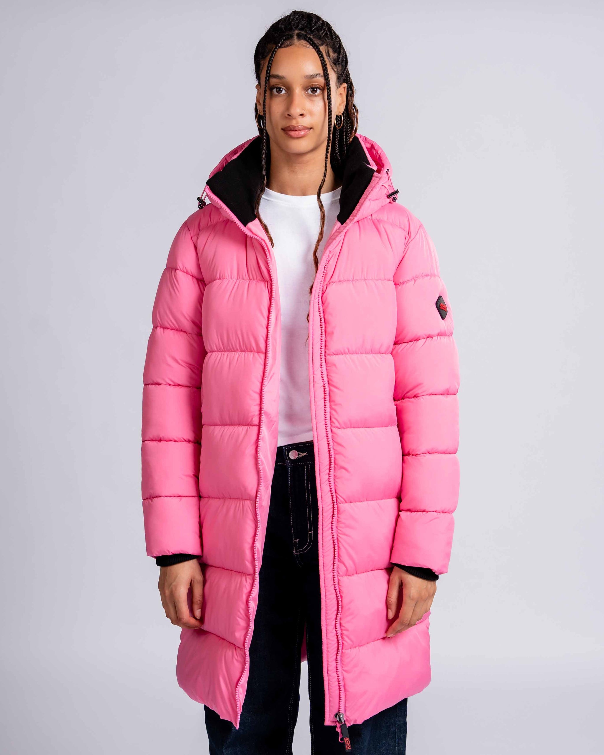 Womens 'The Shoreditch' Longline Puffer Jacket in Pink