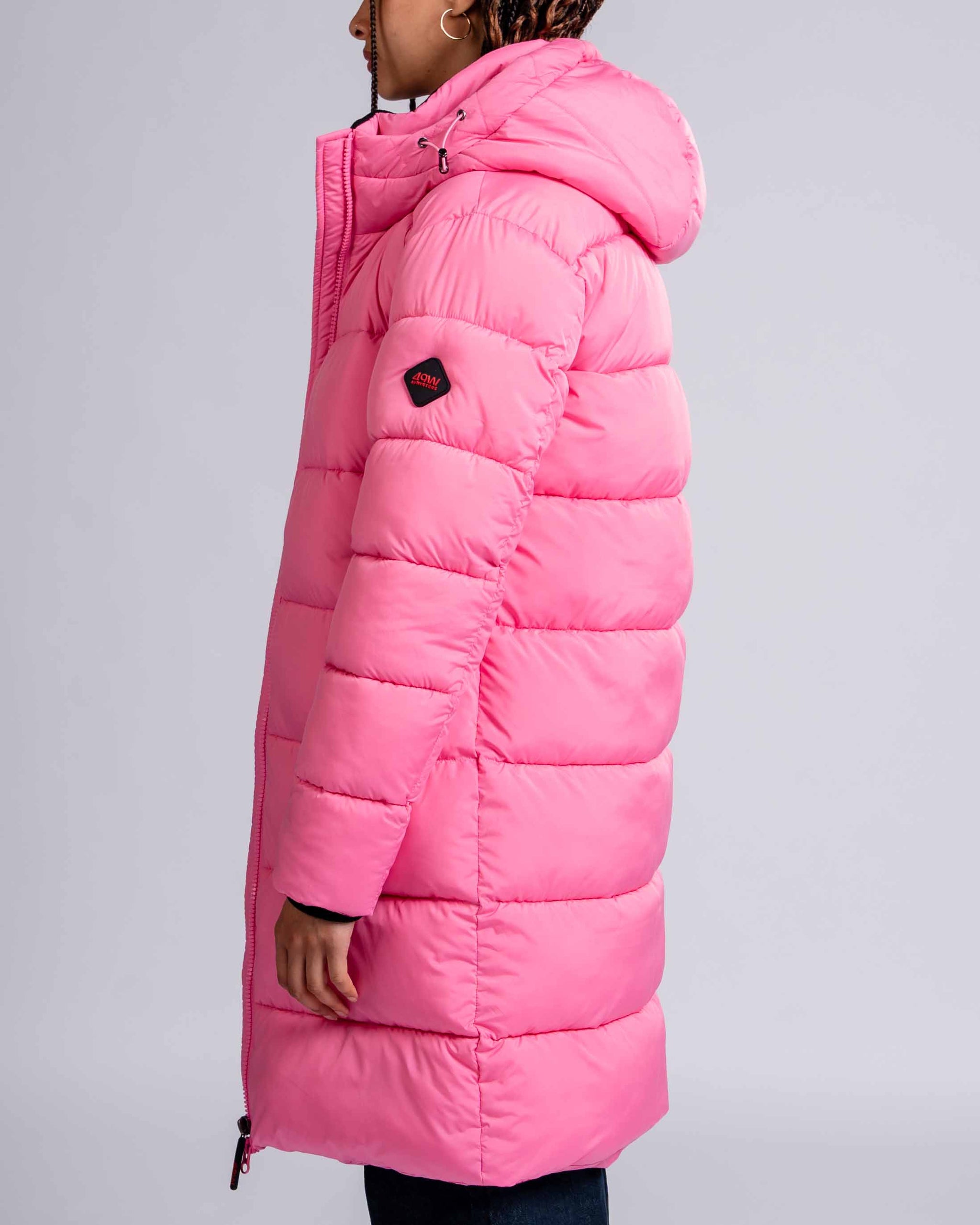 Womens 'The Shoreditch' Longline Puffer Jacket in Pink