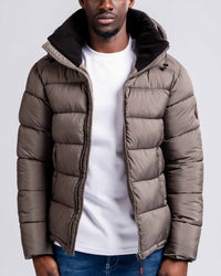 Mens 'The Finsbury' Hooded Puffer Jacket in Khaki