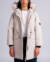 Womens 'The Covent" Faux Fur Hooded Parka in Ivory Stone