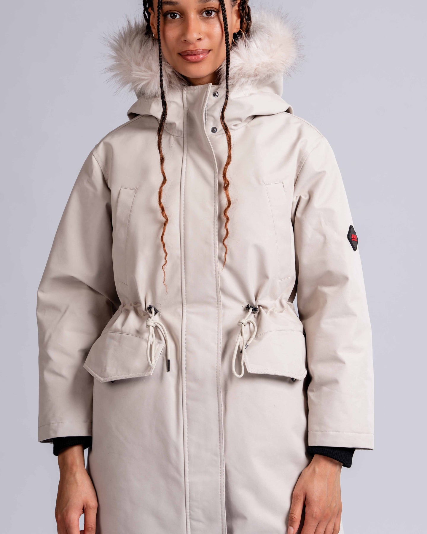 Womens 'The Covent" Faux Fur Hooded Parka in Ivory Stone