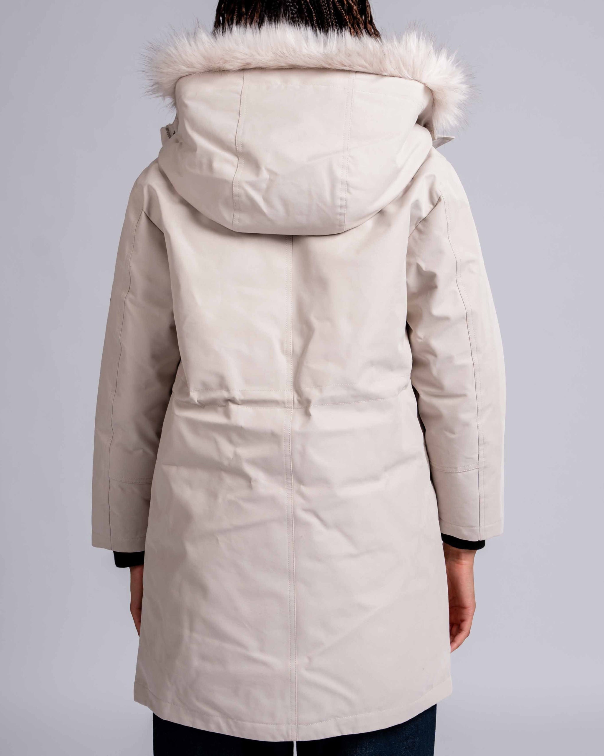 Womens 'The Covent" Faux Fur Hooded Parka in Ivory Stone