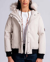 Womens 'The Angel" Faux Fur Hooded Bomber in Ivory Stone