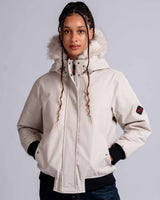 Womens 'The Angel" Faux Fur Hooded Bomber in Ivory Stone