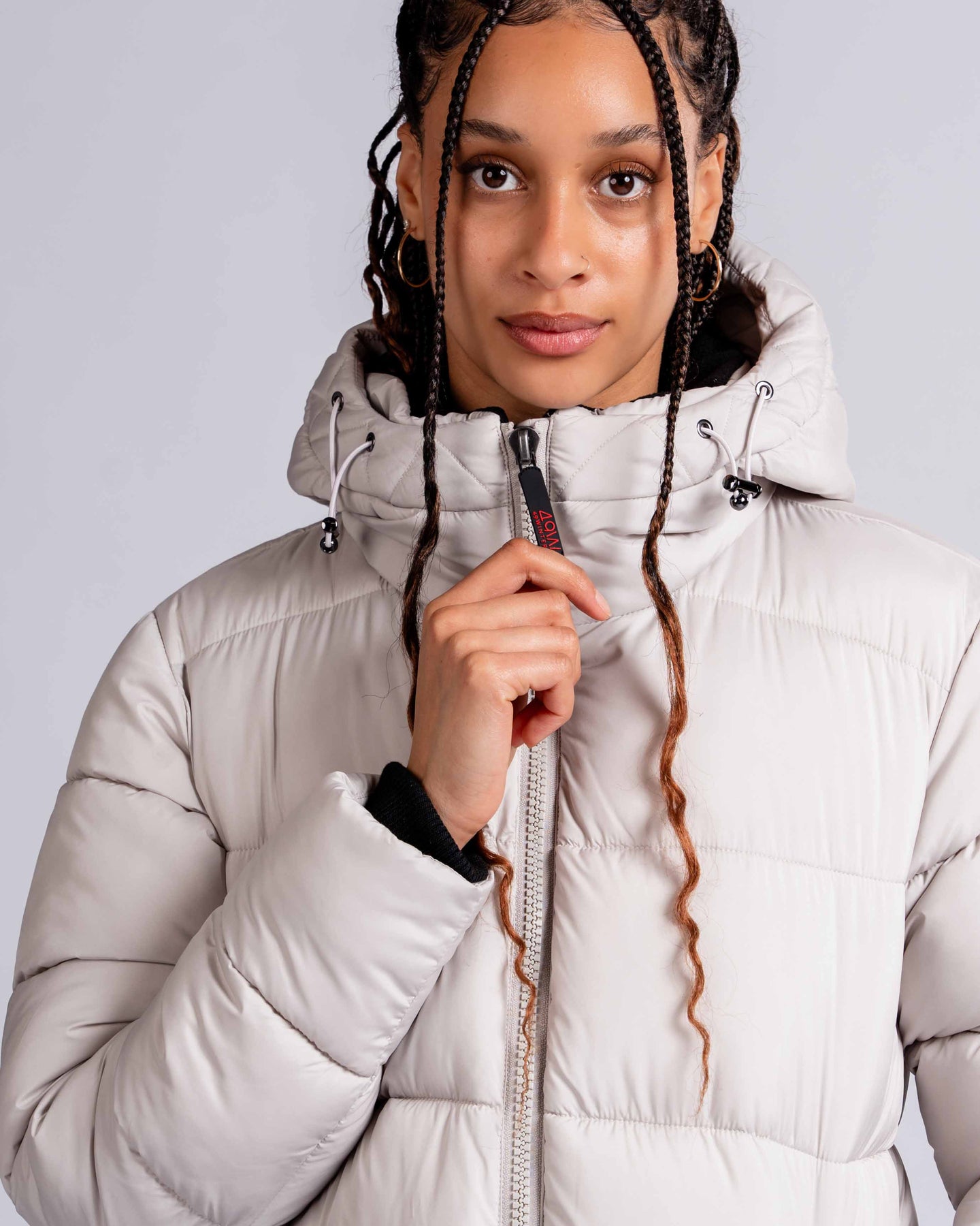 Womens 'The Shoreditch' Longline Puffer Jacket in Ivory Stone