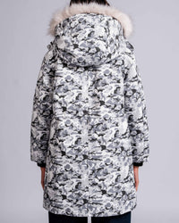 Womens 'The Covent" Faux Fur Hooded Parka in Ice Camo