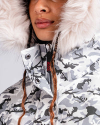 Womens 'The Covent" Faux Fur Hooded Parka in Ice Camo