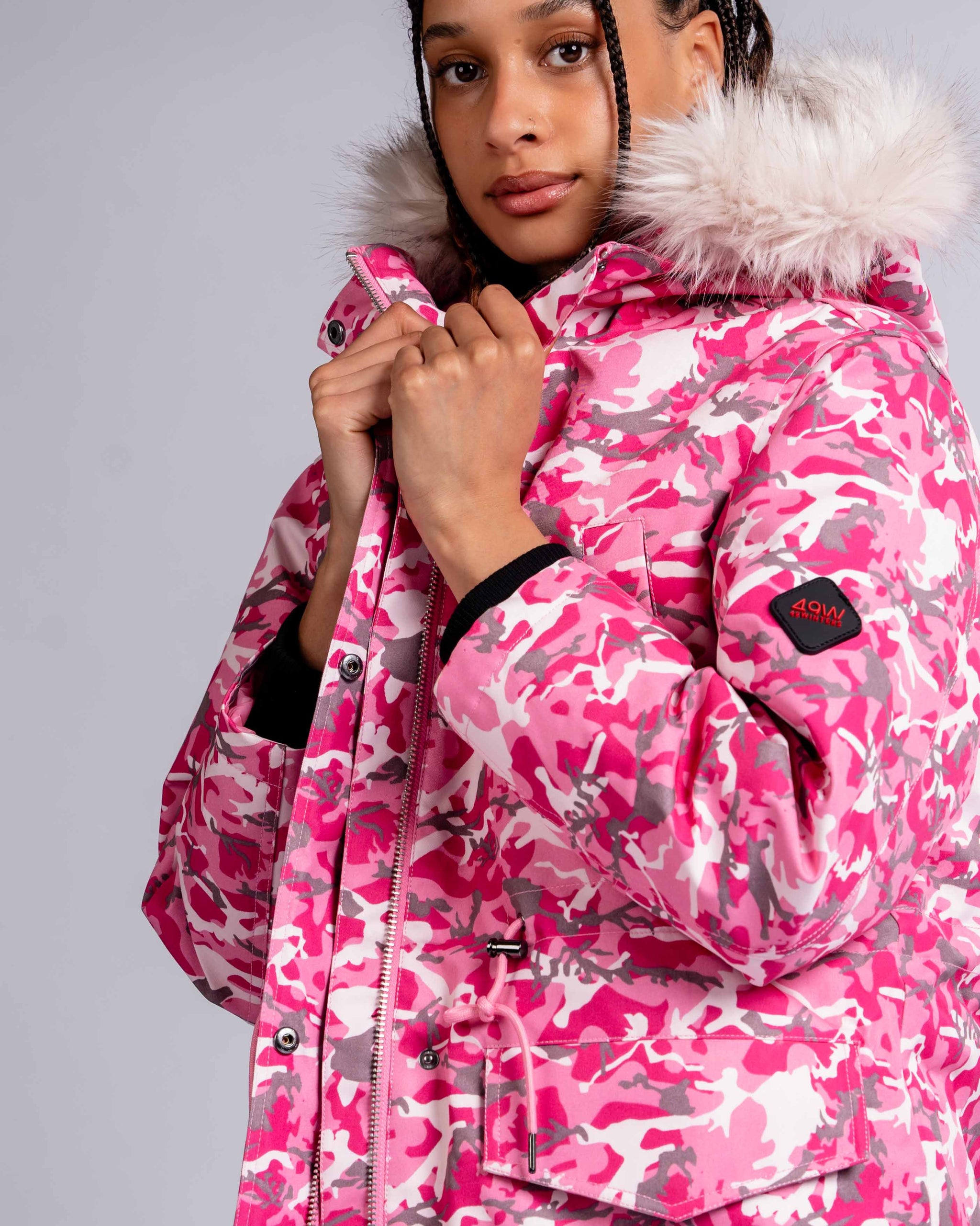 Womens 'The Covent" Faux Fur Hooded Parka in Pink Camo