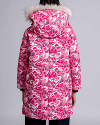 Womens 'The Covent" Faux Fur Hooded Parka in Pink Camo