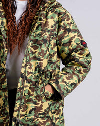 Womens 'The Covent" Faux Fur Hooded Parka in Green Camo