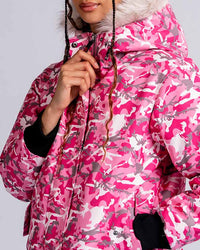 Womens 'The Angel" Faux Fur Hooded Bomber in Pink Camo